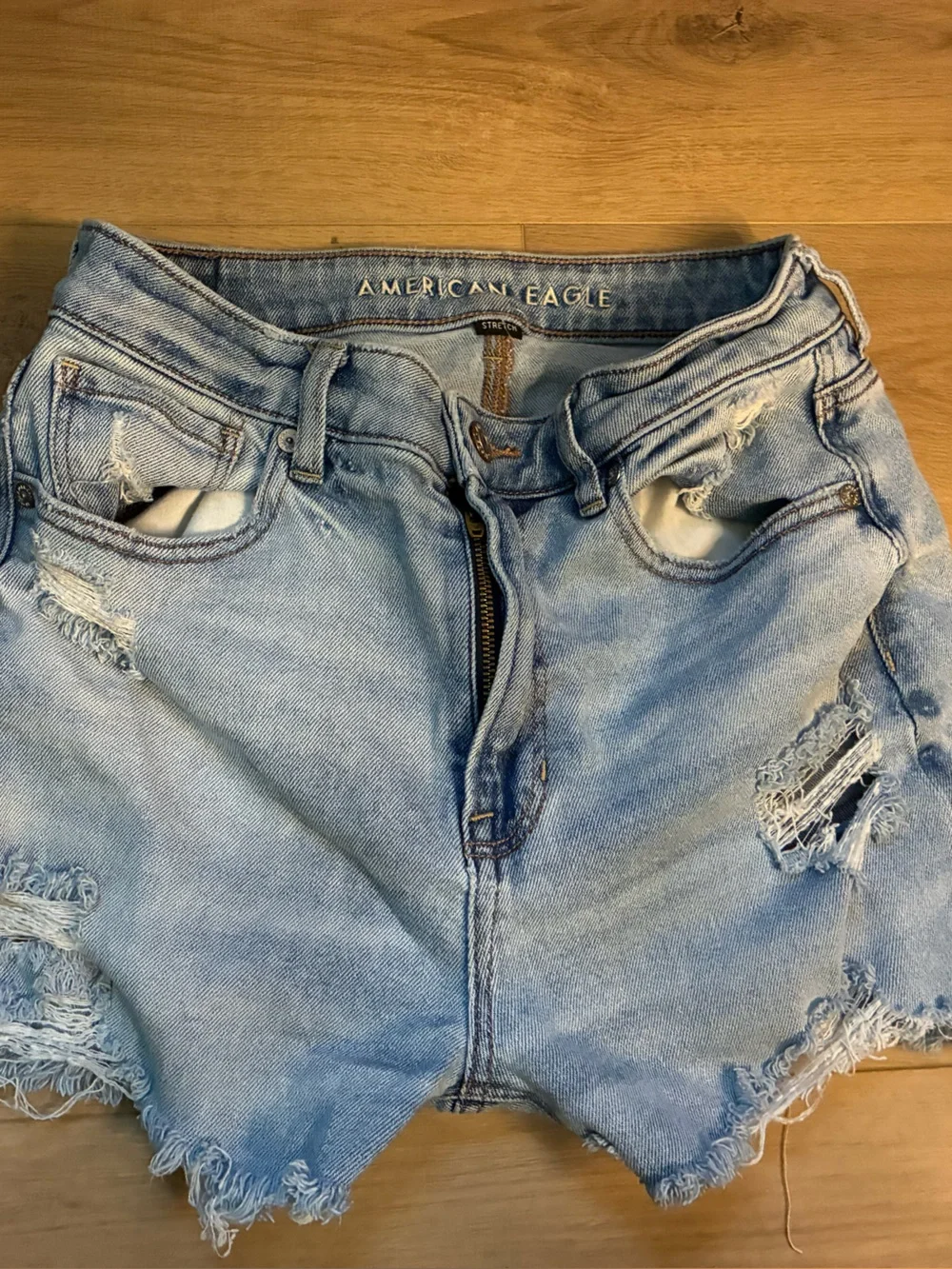 American Eagle Outfitters Light Blue Distressed Denim Shorts